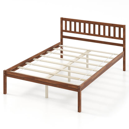 Solid Wood Bed Frame with Headboard and Slat Support – Full Size