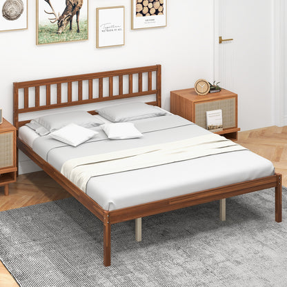 Solid Wood Bed Frame with Headboard and Slat Support – Queen Size