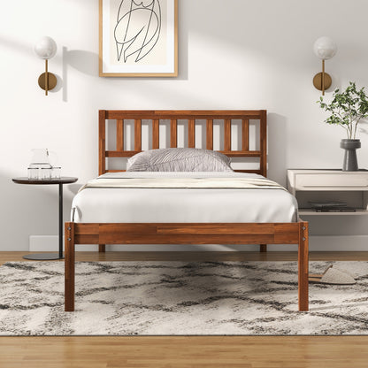 Solid Wood Bed Frame with Headboard and Slat Support – Twin Size