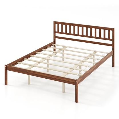 Solid Wood Bed Frame with Headboard and Slat Support – Queen Size