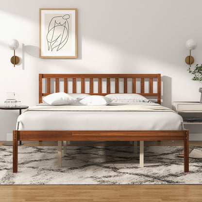 Solid Wood Bed Frame with Headboard and Slat Support – Queen Size