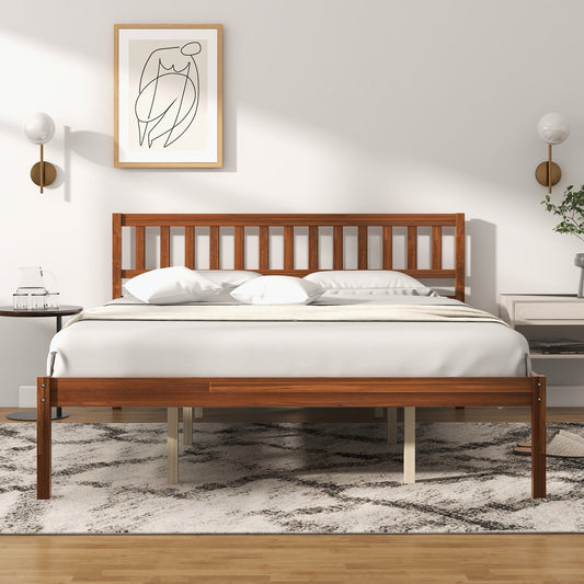 Solid Wood Bed Frame with Headboard and Slat Support – Queen Size