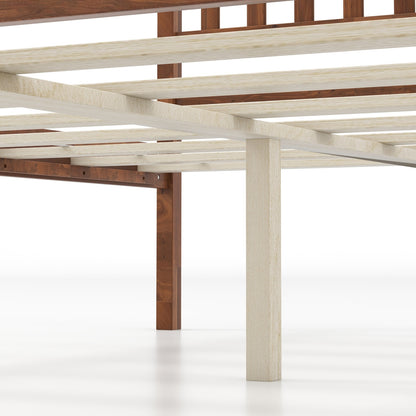 Solid Wood Bed Frame with Headboard and Slat Support – Full Size