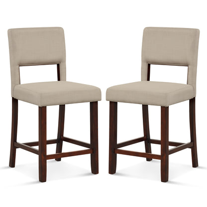 Set of 2 Bar Chairs with Hollowed Back and Solid Rubber Wood Legs, Beige