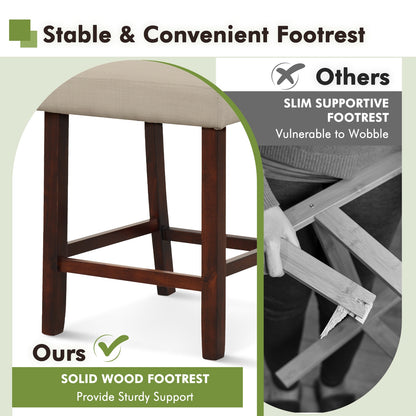Set of 2 Bar Chairs with Hollowed Back and Solid Rubber Wood Legs, Beige