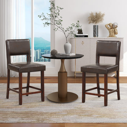 Set of 2 Bar Chairs with Hollowed Back and Solid Rubber Wood Legs, Brown