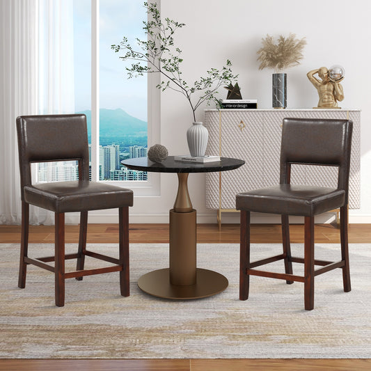 Set of 2 Bar Chairs with Hollowed Back and Solid Rubber Wood Legs, Brown