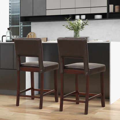 Set of 2 Bar Chairs with Hollowed Back and Solid Rubber Wood Legs, Brown