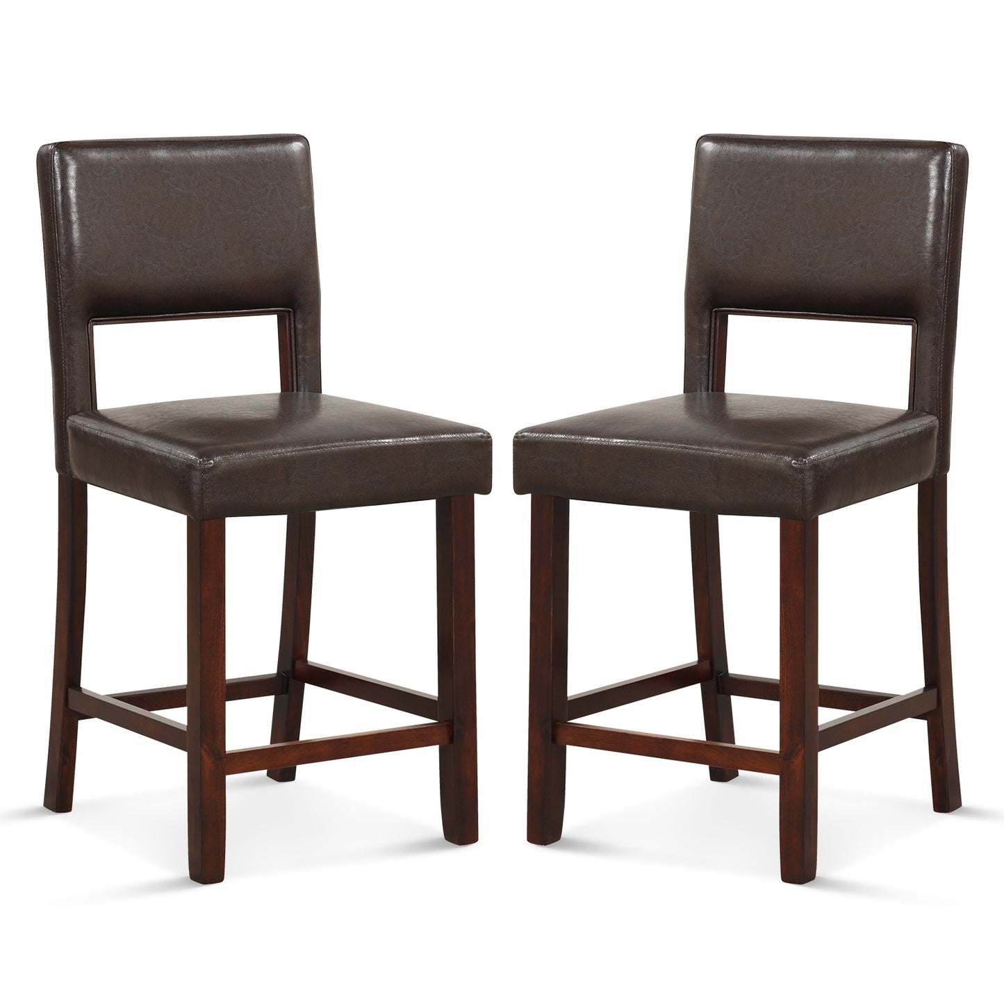 Set of 2 Bar Chairs with Hollowed Back and Solid Rubber Wood Legs, Brown