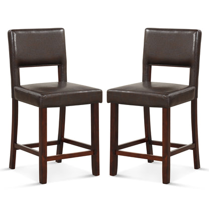 Set of 2 Bar Chairs with Hollowed Back and Solid Rubber Wood Legs, Brown