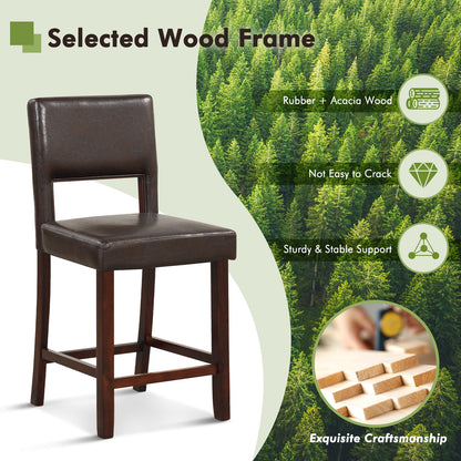Set of 2 Bar Chairs with Hollowed Back and Solid Rubber Wood Legs, Brown
