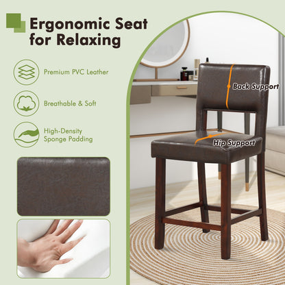 Set of 2 Bar Chairs with Hollowed Back and Solid Rubber Wood Legs, Brown