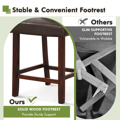 Set of 2 Bar Chairs with Hollowed Back and Solid Rubber Wood Legs, Brown