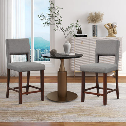 Set of 2 Bar Chairs with Hollowed Back and Solid Rubber Wood Legs, Grey