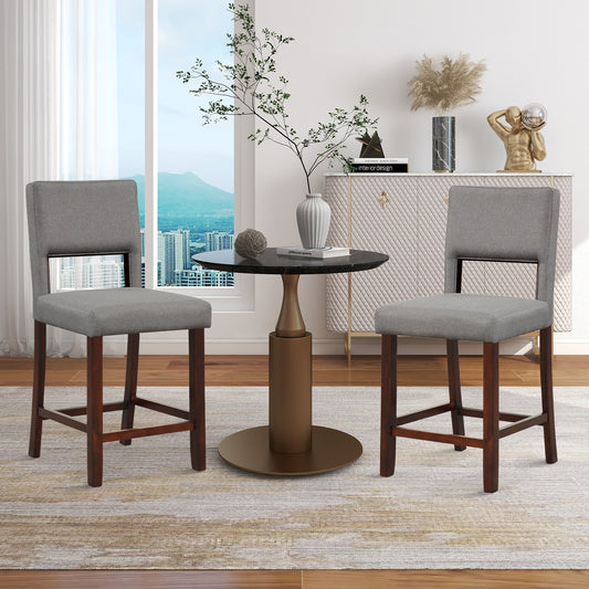 Set of 2 Bar Chairs with Hollowed Back and Solid Rubber Wood Legs, Grey