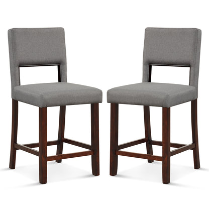 Set of 2 Bar Chairs with Hollowed Back and Solid Rubber Wood Legs, Grey