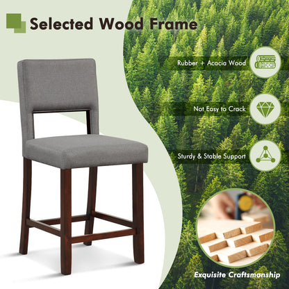 Set of 2 Bar Chairs with Hollowed Back and Solid Rubber Wood Legs, Grey