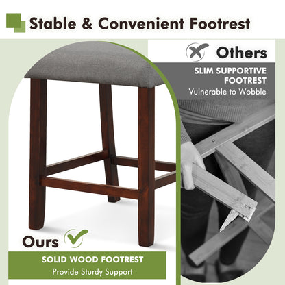 Set of 2 Bar Chairs with Hollowed Back and Solid Rubber Wood Legs, Grey
