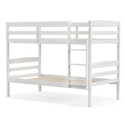 Durable Solid Wood Twin Over Twin Bunk Bed with High Guardrails & Ladder - White