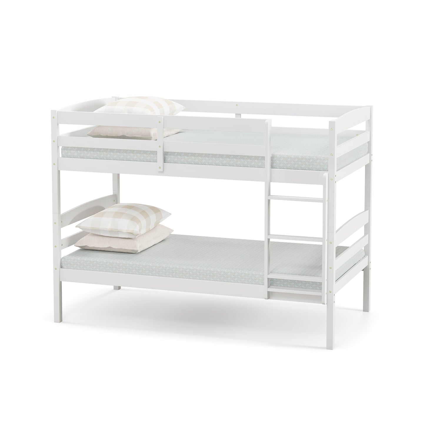 Durable Solid Wood Twin Over Twin Bunk Bed with High Guardrails & Ladder - White