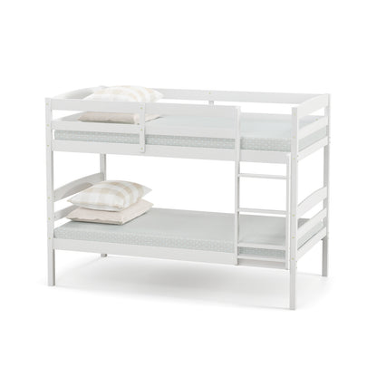 Durable Solid Wood Twin Over Twin Bunk Bed with High Guardrails & Ladder - White