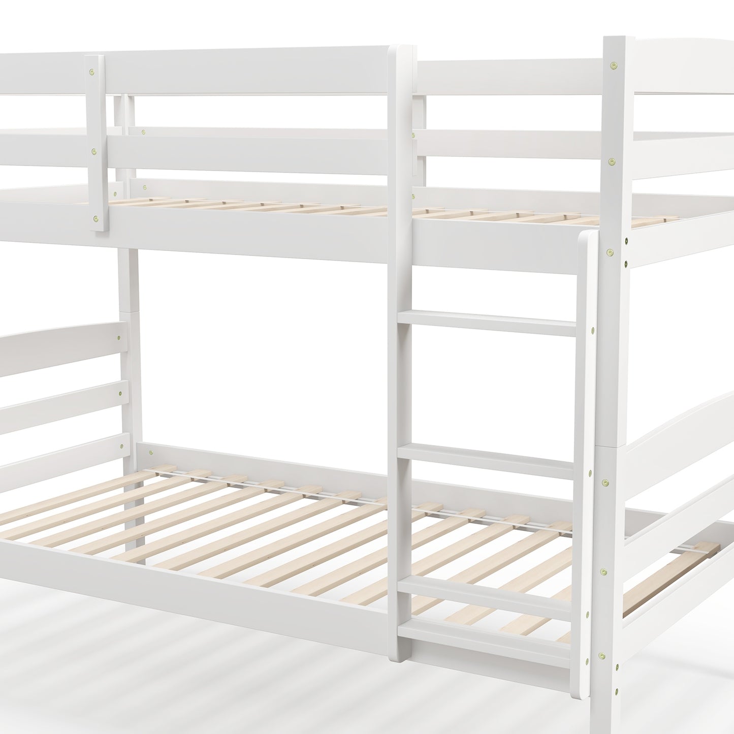 Durable Solid Wood Twin Over Twin Bunk Bed with High Guardrails & Ladder - White