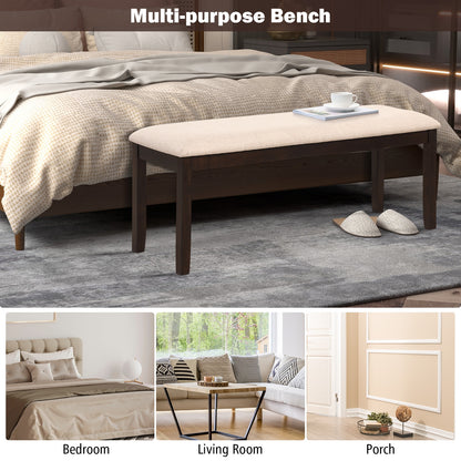 Upholstered Entryway Bench with Padded Cushion, Linen Fabric Seat and Wooden Legs