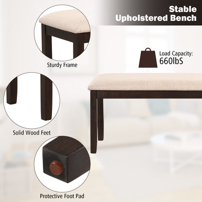 Upholstered Entryway Bench with Padded Cushion, Linen Fabric Seat and Wooden Legs