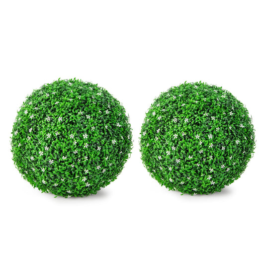 Set of 2 19.5 Inch Artificial Holly Boxwood Topiary Balls – Lifelike Faux Greenery