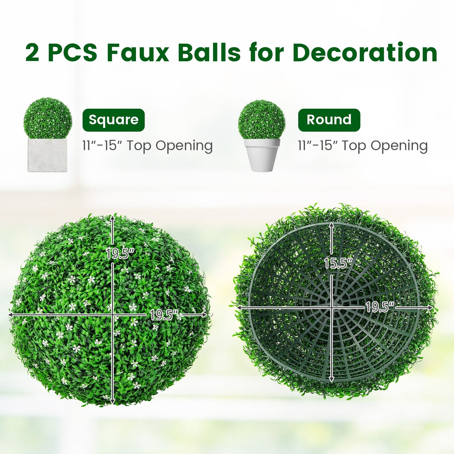 Set of 2 19.5 Inch Artificial Holly Boxwood Topiary Balls – Lifelike Faux Greenery