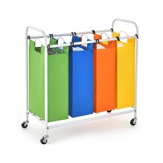 136L Laundry Sorter with 4 Color Coded Bags and Lockable Wheels