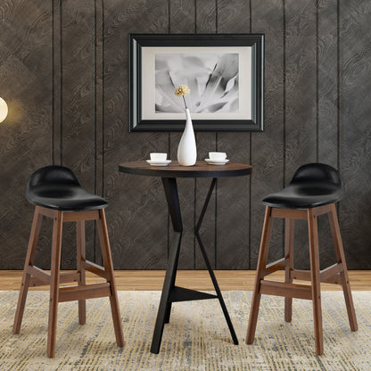 2 Pieces PU Leather Upholstered Bar Stools with Back Cushions and Solid Wood Legs, 27.5 Inch