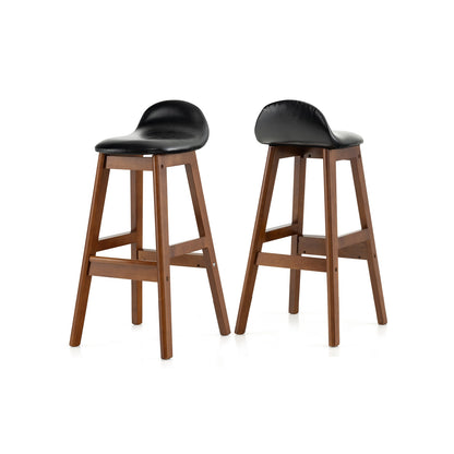 2 Pieces PU Leather Upholstered Bar Stools with Back Cushions and Solid Wood Legs, 27.5 Inch
