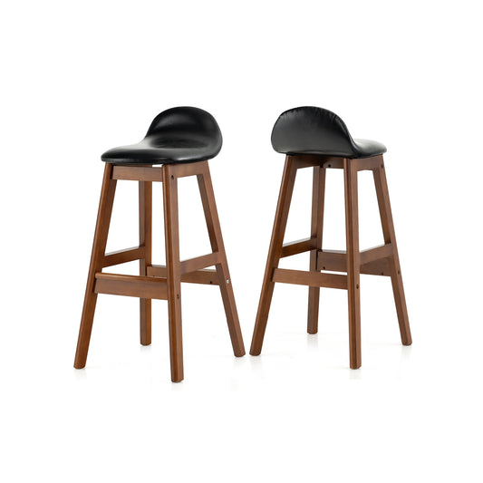 2 Pieces PU Leather Upholstered Bar Stools with Back Cushions and Solid Wood Legs, 27.5 Inch
