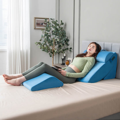4 Piece Ergonomic Orthopedic Bed Wedge Pillow Set for Neck, Back, and Leg Pain Relief