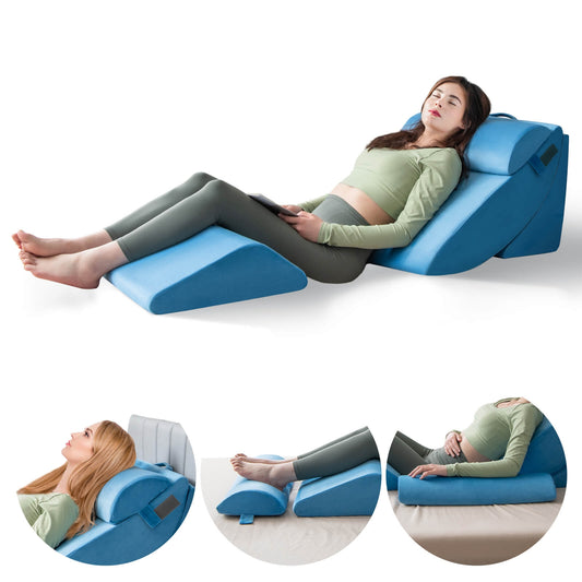 4 Piece Ergonomic Orthopedic Bed Wedge Pillow Set for Neck, Back, and Leg Pain Relief