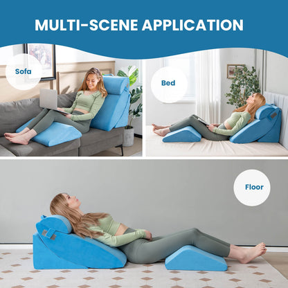 4 Piece Ergonomic Orthopedic Bed Wedge Pillow Set for Neck, Back, and Leg Pain Relief