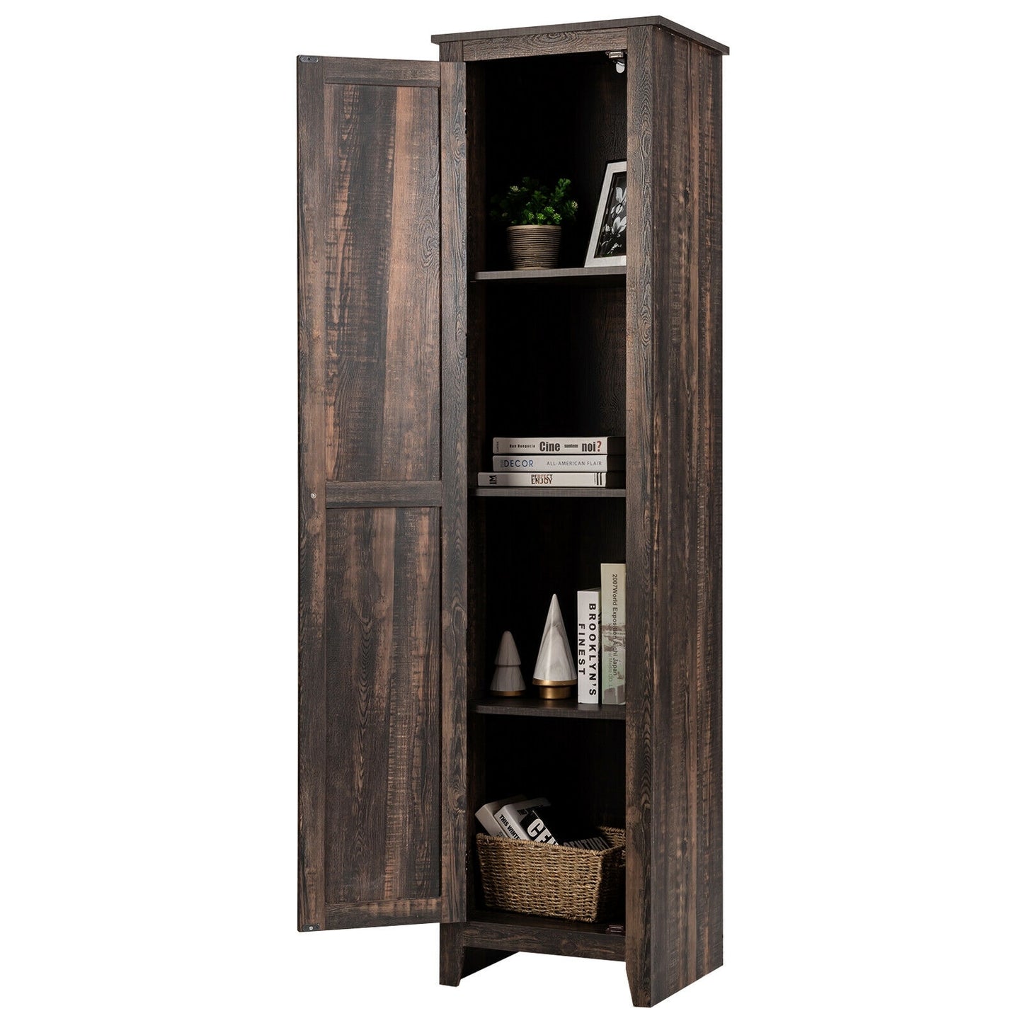Tall Slim Linen Tower Bathroom Storage Cabinet with Adjustable Shelves