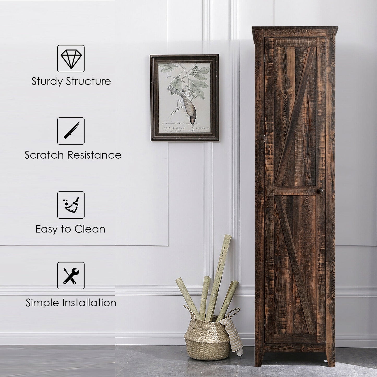 Tall Slim Linen Tower Bathroom Storage Cabinet with Adjustable Shelves
