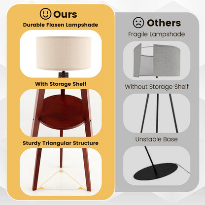 Modern Tripod Floor Lamp with Wood Base and Linen Shade, E26 Socket