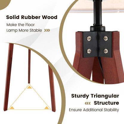 Modern Tripod Floor Lamp with Wood Base and Linen Shade, E26 Socket