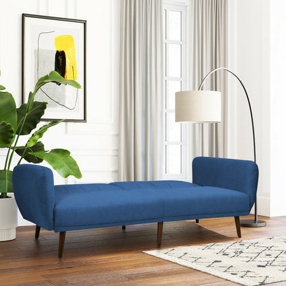 Convertible Futon Sofa Bed with Adjustable Backrest and Solid Wood Legs in Navy