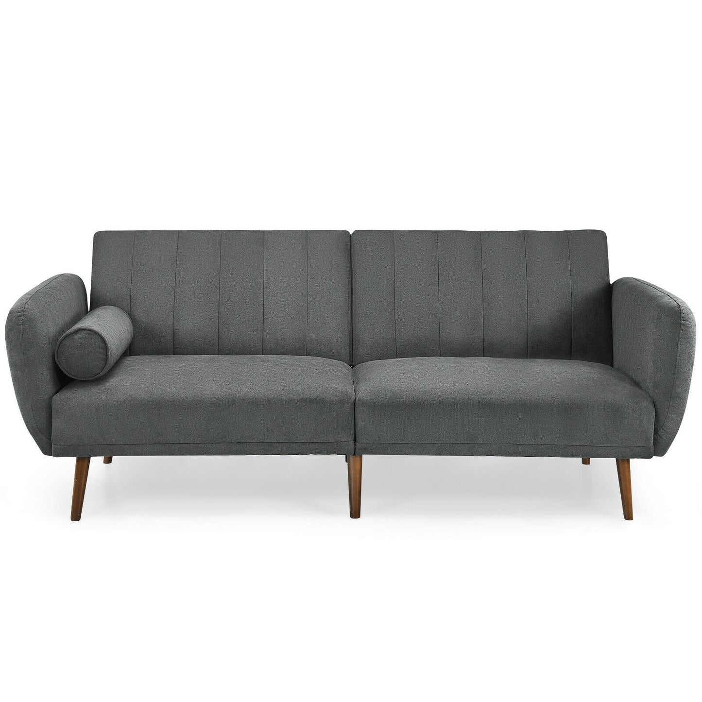 Convertible Futon Sofa Bed with Adjustable Backrest and Solid Wood Legs in Grey