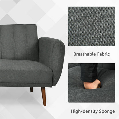 Convertible Futon Sofa Bed with Adjustable Backrest and Solid Wood Legs in Grey