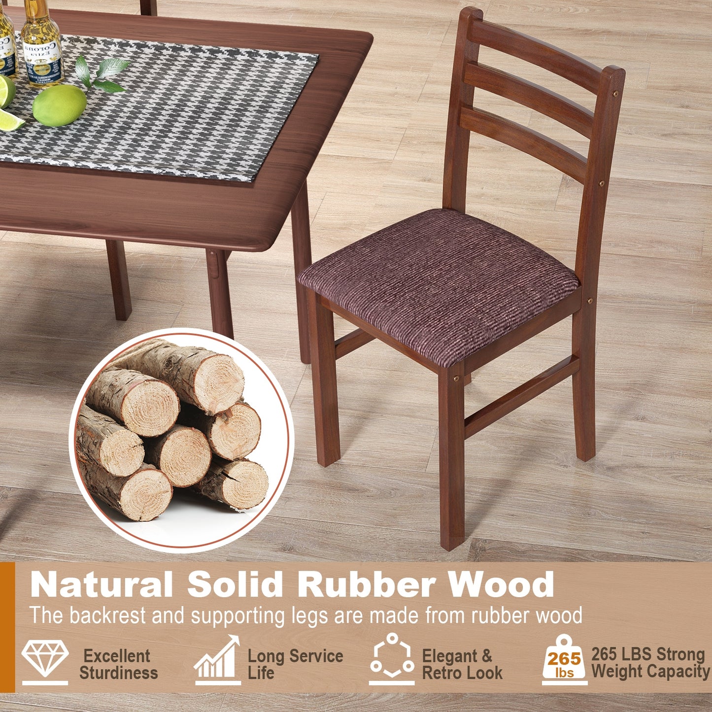 2-Piece Mid-Century Modern Wooden Dining Chairs with Comfortable Upholstered Seats