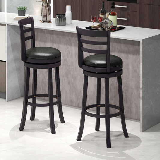 Set of 2 Swivel Bar Stools with PU Upholstery and Wood Frame, 31.5" Bar Height Chairs