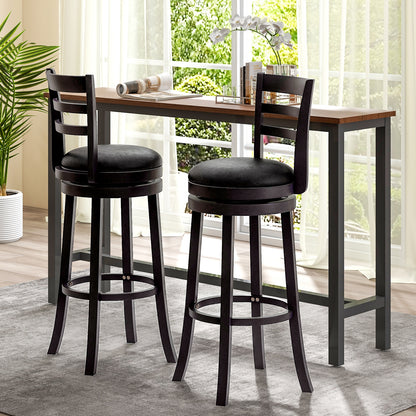 Set of 2 Swivel Bar Stools with PU Upholstery and Wood Frame, 31.5" Bar Height Chairs