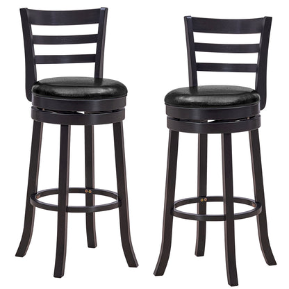 Set of 2 Swivel Bar Stools with PU Upholstery and Wood Frame, 31.5" Bar Height Chairs