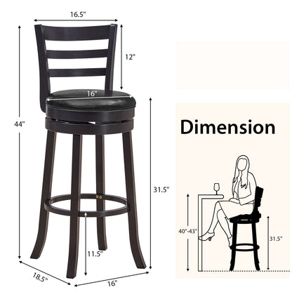 Set of 2 Swivel Bar Stools with PU Upholstery and Wood Frame, 31.5" Bar Height Chairs