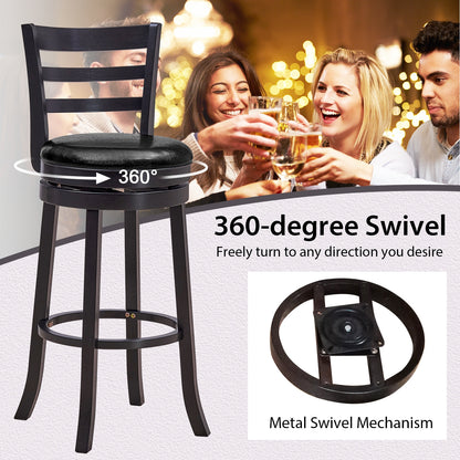 Set of 2 Swivel Bar Stools with PU Upholstery and Wood Frame, 31.5" Bar Height Chairs